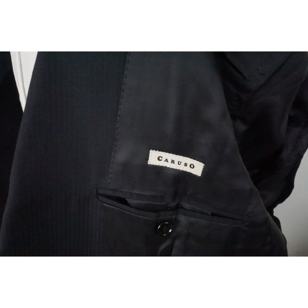 Raffaele Caruso S110s Wool Navy Herringbone 2 Pc Suit Jacket Pants 46R NEW - Picture 8 of 11